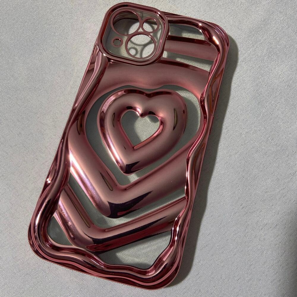 3D Love Heart Pattern Rose Gold Soft Silicone Case for iPhone 13